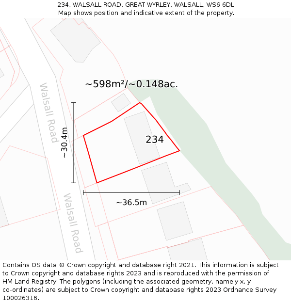 234, WALSALL ROAD, GREAT WYRLEY, WALSALL, WS6 6DL: Plot and title map