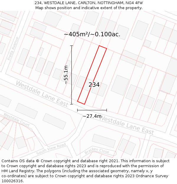 234, WESTDALE LANE, CARLTON, NOTTINGHAM, NG4 4FW: Plot and title map