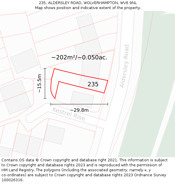 235, ALDERSLEY ROAD, WOLVERHAMPTON, WV6 9NL: Plot and title map