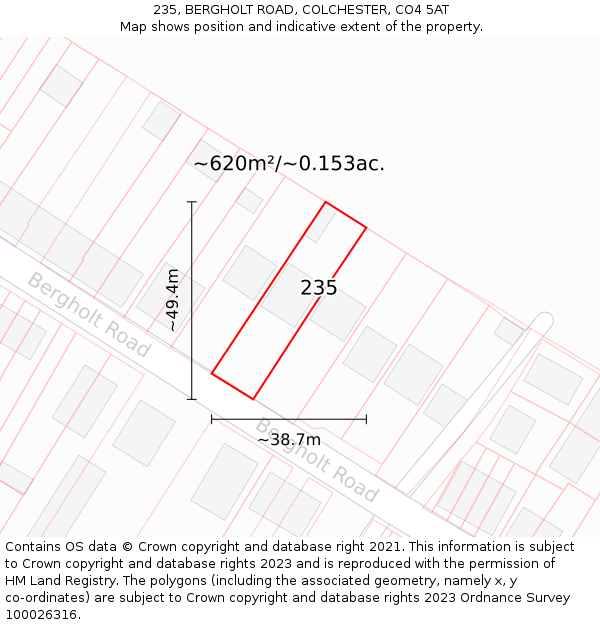 235, BERGHOLT ROAD, COLCHESTER, CO4 5AT: Plot and title map