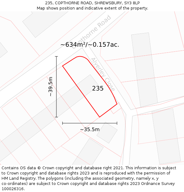 235, COPTHORNE ROAD, SHREWSBURY, SY3 8LP: Plot and title map