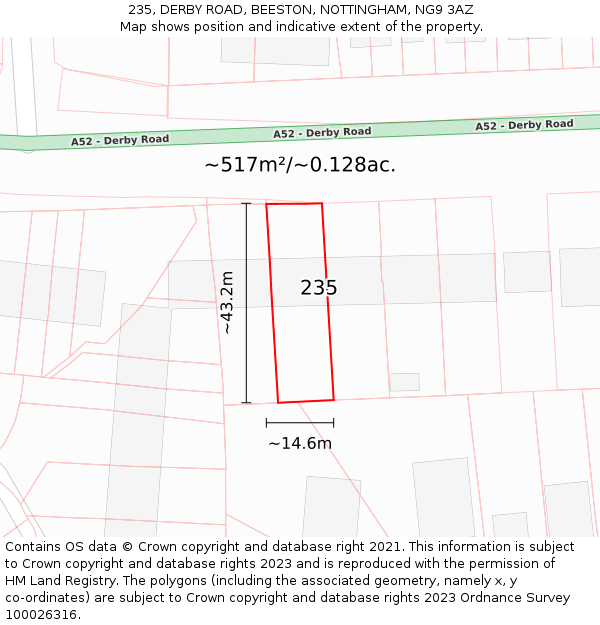 235, DERBY ROAD, BEESTON, NOTTINGHAM, NG9 3AZ: Plot and title map