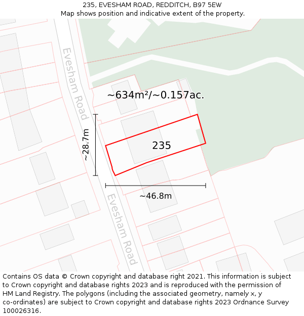 235, EVESHAM ROAD, REDDITCH, B97 5EW: Plot and title map