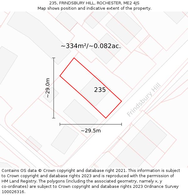 235, FRINDSBURY HILL, ROCHESTER, ME2 4JS: Plot and title map