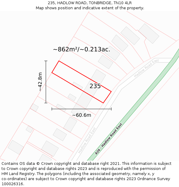 235, HADLOW ROAD, TONBRIDGE, TN10 4LR: Plot and title map