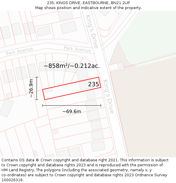 235, KINGS DRIVE, EASTBOURNE, BN21 2UP: Plot and title map