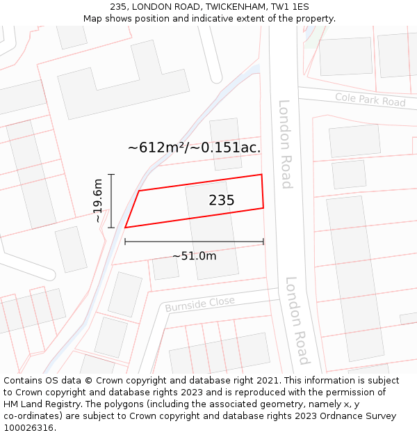 235, LONDON ROAD, TWICKENHAM, TW1 1ES: Plot and title map