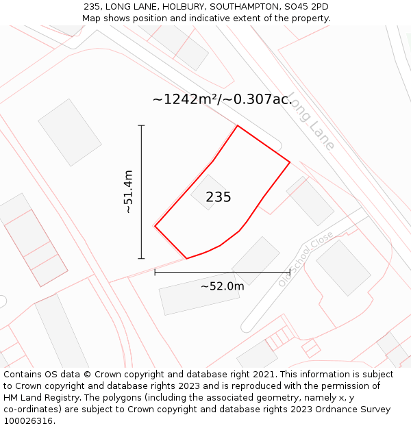 235, LONG LANE, HOLBURY, SOUTHAMPTON, SO45 2PD: Plot and title map