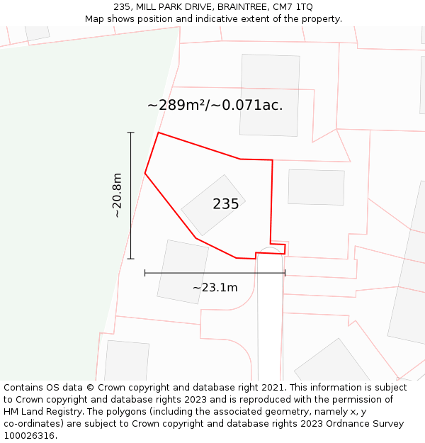 235, MILL PARK DRIVE, BRAINTREE, CM7 1TQ: Plot and title map