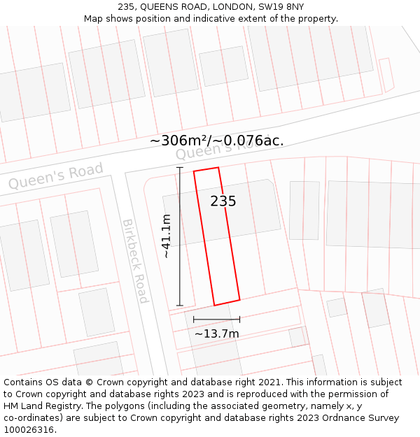 235, QUEENS ROAD, LONDON, SW19 8NY: Plot and title map