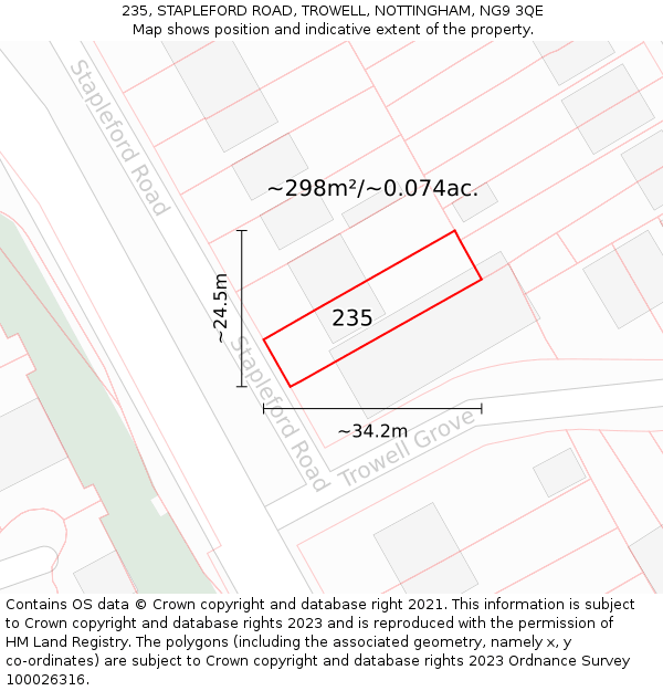 235, STAPLEFORD ROAD, TROWELL, NOTTINGHAM, NG9 3QE: Plot and title map