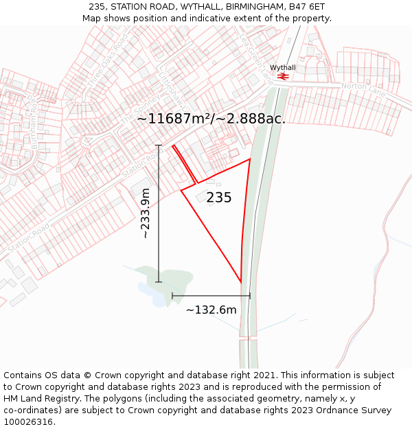 235, STATION ROAD, WYTHALL, BIRMINGHAM, B47 6ET: Plot and title map