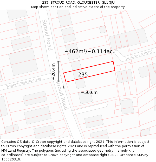 235, STROUD ROAD, GLOUCESTER, GL1 5JU: Plot and title map