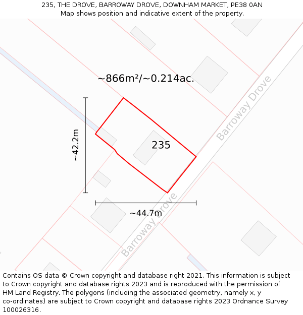 235, THE DROVE, BARROWAY DROVE, DOWNHAM MARKET, PE38 0AN: Plot and title map