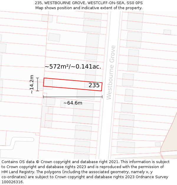 235, WESTBOURNE GROVE, WESTCLIFF-ON-SEA, SS0 0PS: Plot and title map