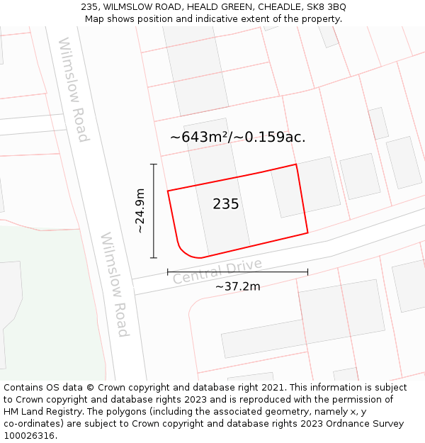 235, WILMSLOW ROAD, HEALD GREEN, CHEADLE, SK8 3BQ: Plot and title map