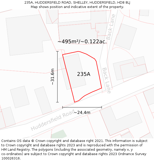 235A, HUDDERSFIELD ROAD, SHELLEY, HUDDERSFIELD, HD8 8LJ: Plot and title map