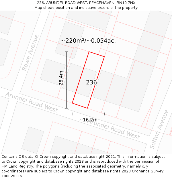 236, ARUNDEL ROAD WEST, PEACEHAVEN, BN10 7NX: Plot and title map