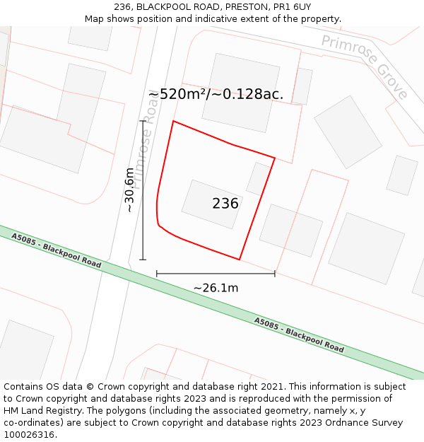 236, BLACKPOOL ROAD, PRESTON, PR1 6UY: Plot and title map