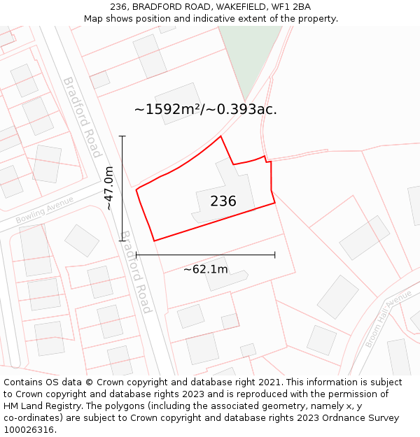 236, BRADFORD ROAD, WAKEFIELD, WF1 2BA: Plot and title map