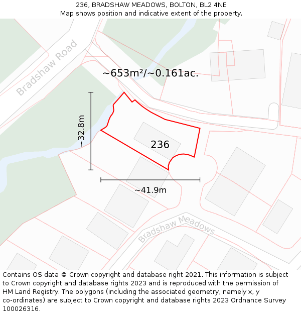 236, BRADSHAW MEADOWS, BOLTON, BL2 4NE: Plot and title map