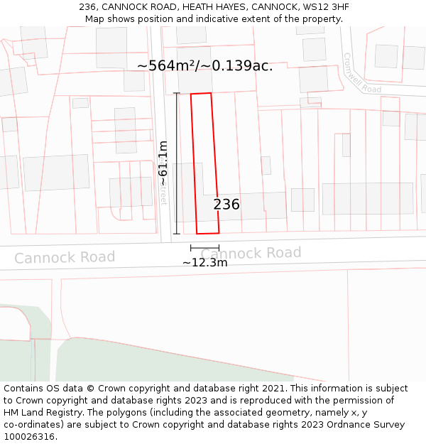 236, CANNOCK ROAD, HEATH HAYES, CANNOCK, WS12 3HF: Plot and title map