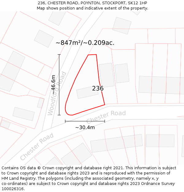 236, CHESTER ROAD, POYNTON, STOCKPORT, SK12 1HP: Plot and title map