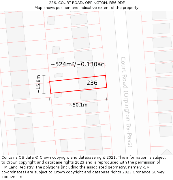 236, COURT ROAD, ORPINGTON, BR6 9DF: Plot and title map