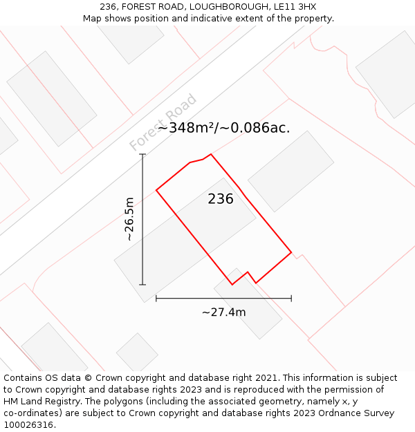 236, FOREST ROAD, LOUGHBOROUGH, LE11 3HX: Plot and title map