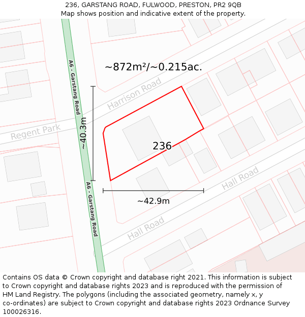 236, GARSTANG ROAD, FULWOOD, PRESTON, PR2 9QB: Plot and title map