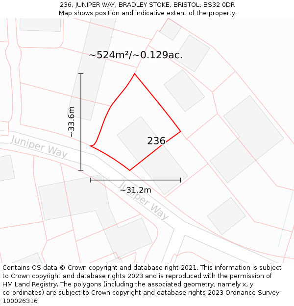 236, JUNIPER WAY, BRADLEY STOKE, BRISTOL, BS32 0DR: Plot and title map