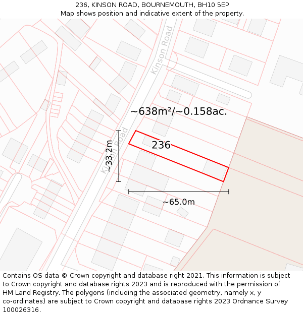 236, KINSON ROAD, BOURNEMOUTH, BH10 5EP: Plot and title map