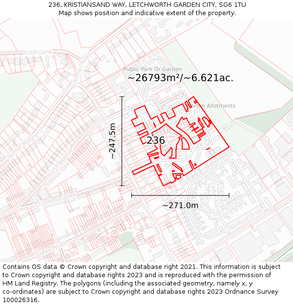 236, KRISTIANSAND WAY, LETCHWORTH GARDEN CITY, SG6 1TU: Plot and title map