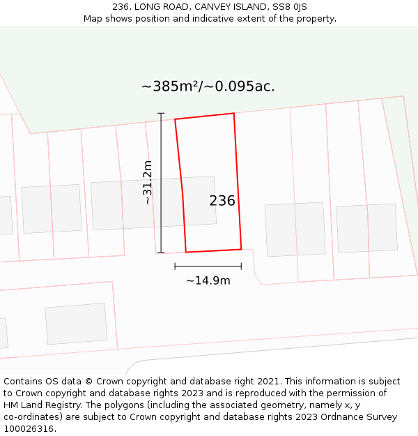 236, LONG ROAD, CANVEY ISLAND, SS8 0JS: Plot and title map