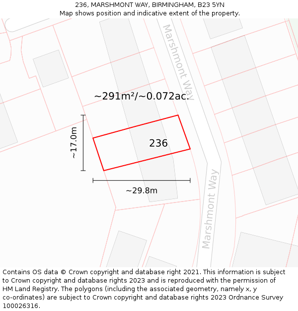 236, MARSHMONT WAY, BIRMINGHAM, B23 5YN: Plot and title map