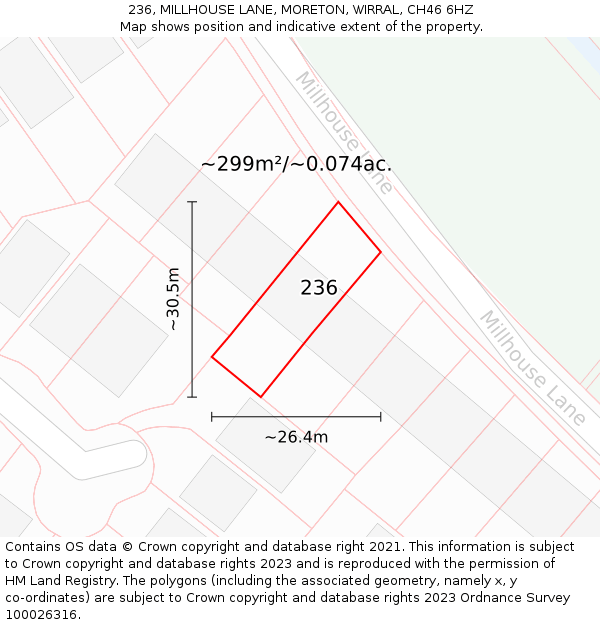 236, MILLHOUSE LANE, MORETON, WIRRAL, CH46 6HZ: Plot and title map
