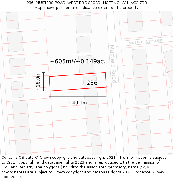 236, MUSTERS ROAD, WEST BRIDGFORD, NOTTINGHAM, NG2 7DR: Plot and title map