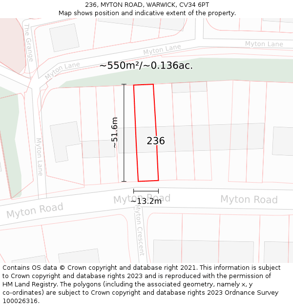 236, MYTON ROAD, WARWICK, CV34 6PT: Plot and title map