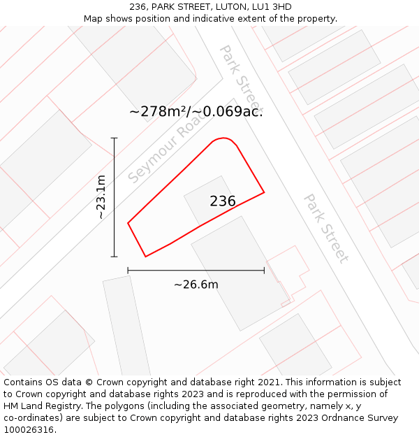 236, PARK STREET, LUTON, LU1 3HD: Plot and title map