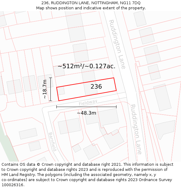 236, RUDDINGTON LANE, NOTTINGHAM, NG11 7DQ: Plot and title map