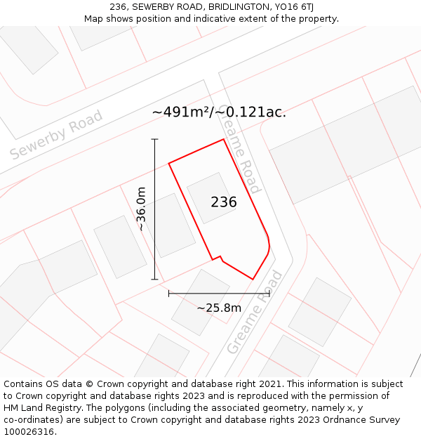 236, SEWERBY ROAD, BRIDLINGTON, YO16 6TJ: Plot and title map