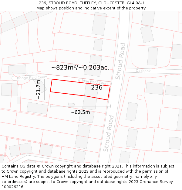 236, STROUD ROAD, TUFFLEY, GLOUCESTER, GL4 0AU: Plot and title map