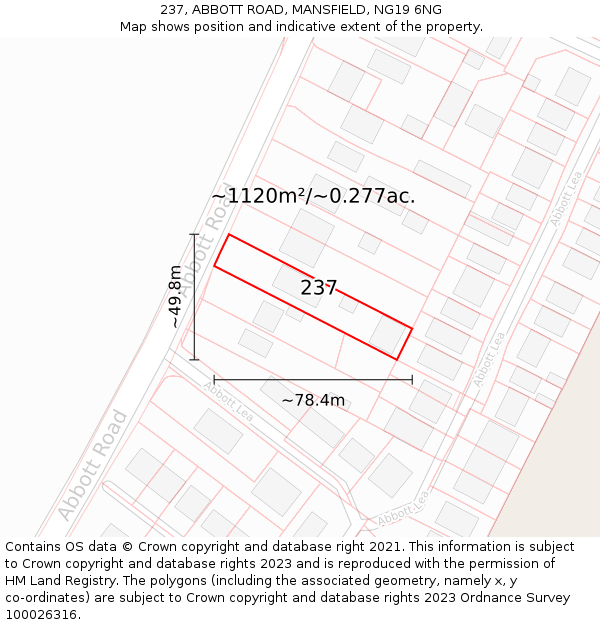 237, ABBOTT ROAD, MANSFIELD, NG19 6NG: Plot and title map