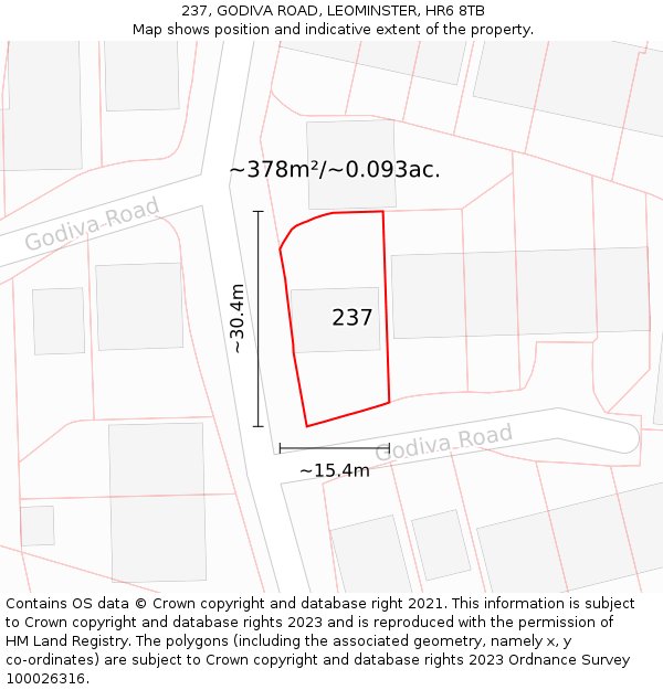 237, GODIVA ROAD, LEOMINSTER, HR6 8TB: Plot and title map
