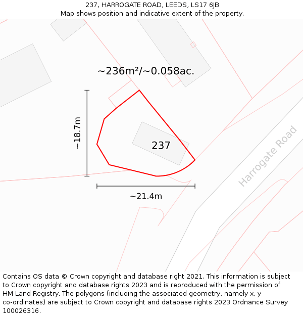 237, HARROGATE ROAD, LEEDS, LS17 6JB: Plot and title map