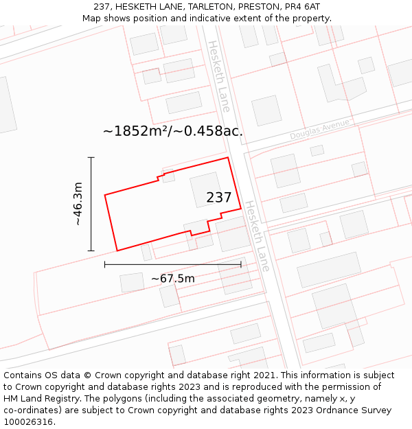 237, HESKETH LANE, TARLETON, PRESTON, PR4 6AT: Plot and title map