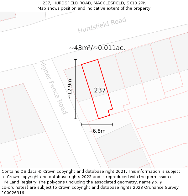 237, HURDSFIELD ROAD, MACCLESFIELD, SK10 2PN: Plot and title map