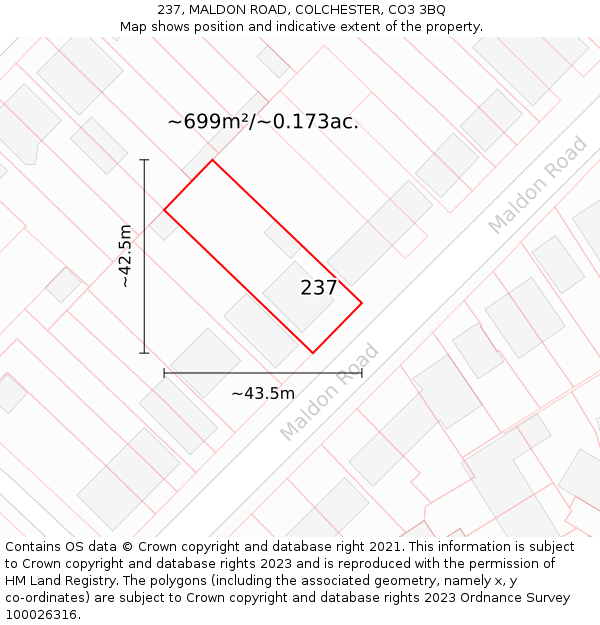 237, MALDON ROAD, COLCHESTER, CO3 3BQ: Plot and title map