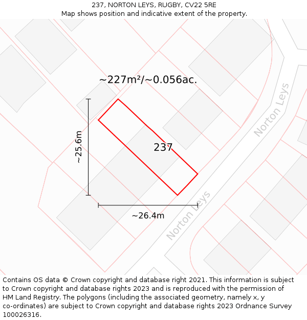 237, NORTON LEYS, RUGBY, CV22 5RE: Plot and title map