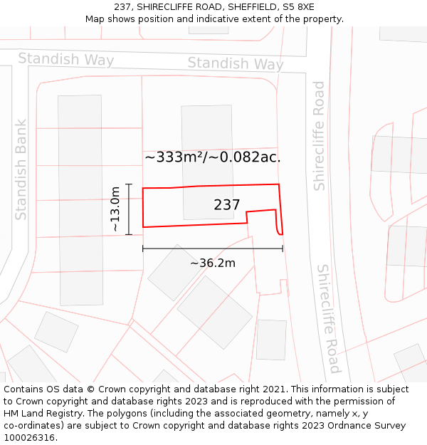 237, SHIRECLIFFE ROAD, SHEFFIELD, S5 8XE: Plot and title map